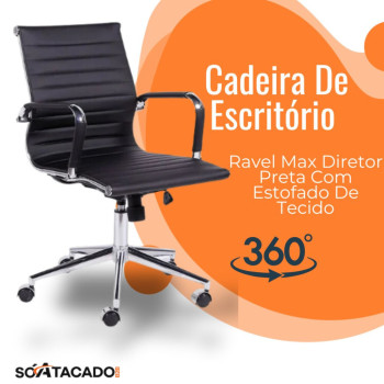 Cadeira De Escritório Travel Max Diretor Preta Com Base Giratória Executiva Estofado De Tecido