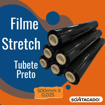 Filme Stretch 500mm X 0,025 Virgem C/Tubete Preto