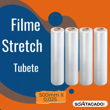 Filme Stretch 500 mm X 0,025 Virgem C/Tubete Transparente