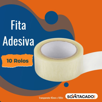 Kit Fita Adesiva 10 Rolos Transparente 45mm x 100m