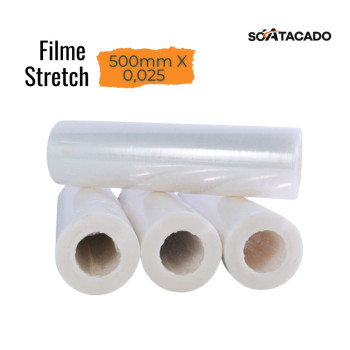 Filme Stretch 500mm X 0,025 Virgem S/Tubete Transparente