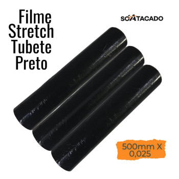 Filme Stretch 3KG 500mm X 0,025 Virgem S/Tubete Preto