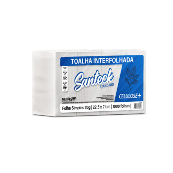 Papel Toalha Interfolha Branco 100% Celulose 22,5x21Cm Santeck Pct C/1000 Folhas