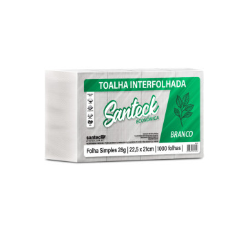 Papel Toalha Interfolha Reciclado Branco 22,5x21Cm Santeck Pct C/1000 Folhas